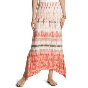 Chico's Tribal Ikat Maxi Skirt Orange Print Split Sides Size 3 Equivalent to XL